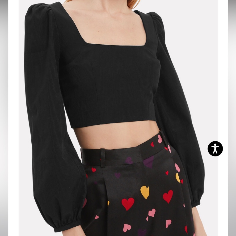 Racil Moire Balloon Sleeve Cropped Top